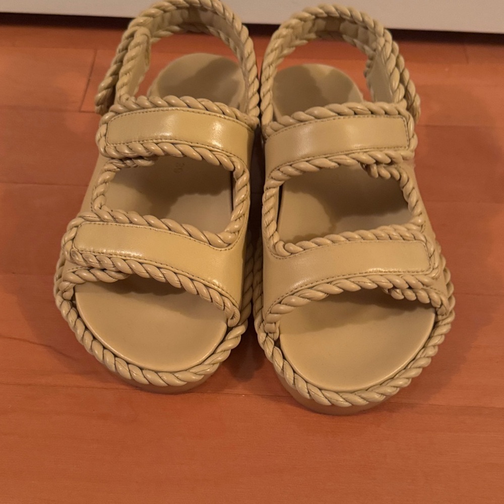 Beige Braided Strap Sandals. By Bottega Venetta